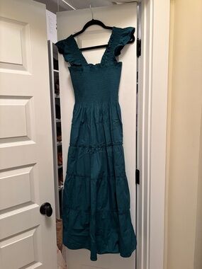 Quince Smocked Ruffled Strap Maxi Dress in Teal